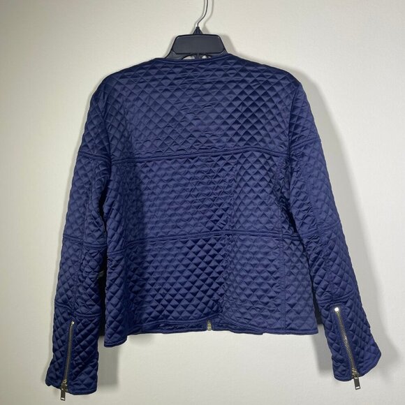 Dolce Cabo Women's Navy Quilted Full Zip Jacket Short XL Gold Zipper Detail! - Picture 4 of 4